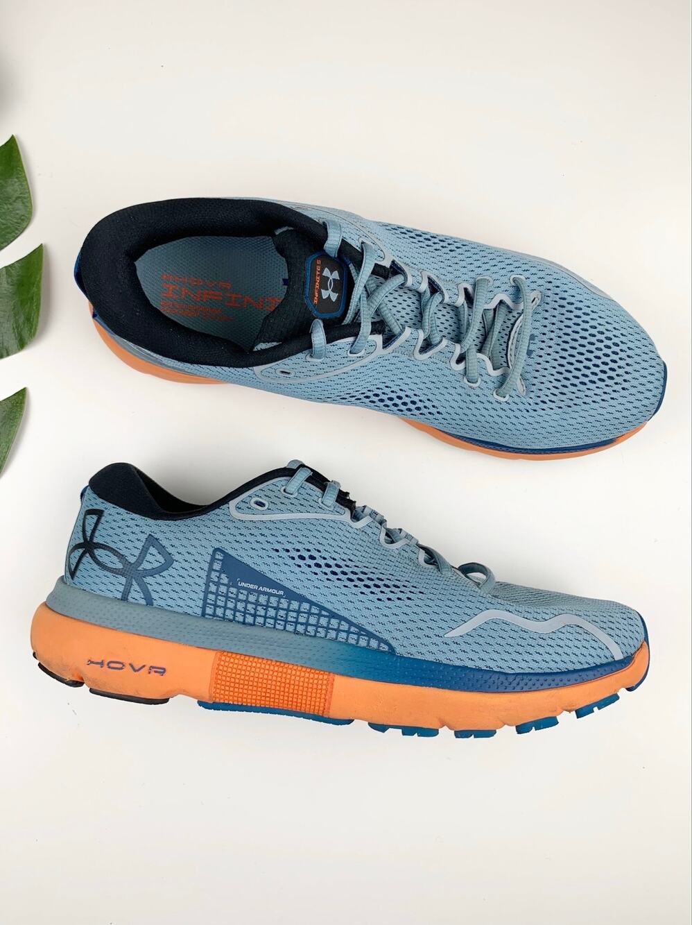 Under Armour HOVR Infinite 5 Running Shoes Blue Granite Orange Sneakers Men's 12